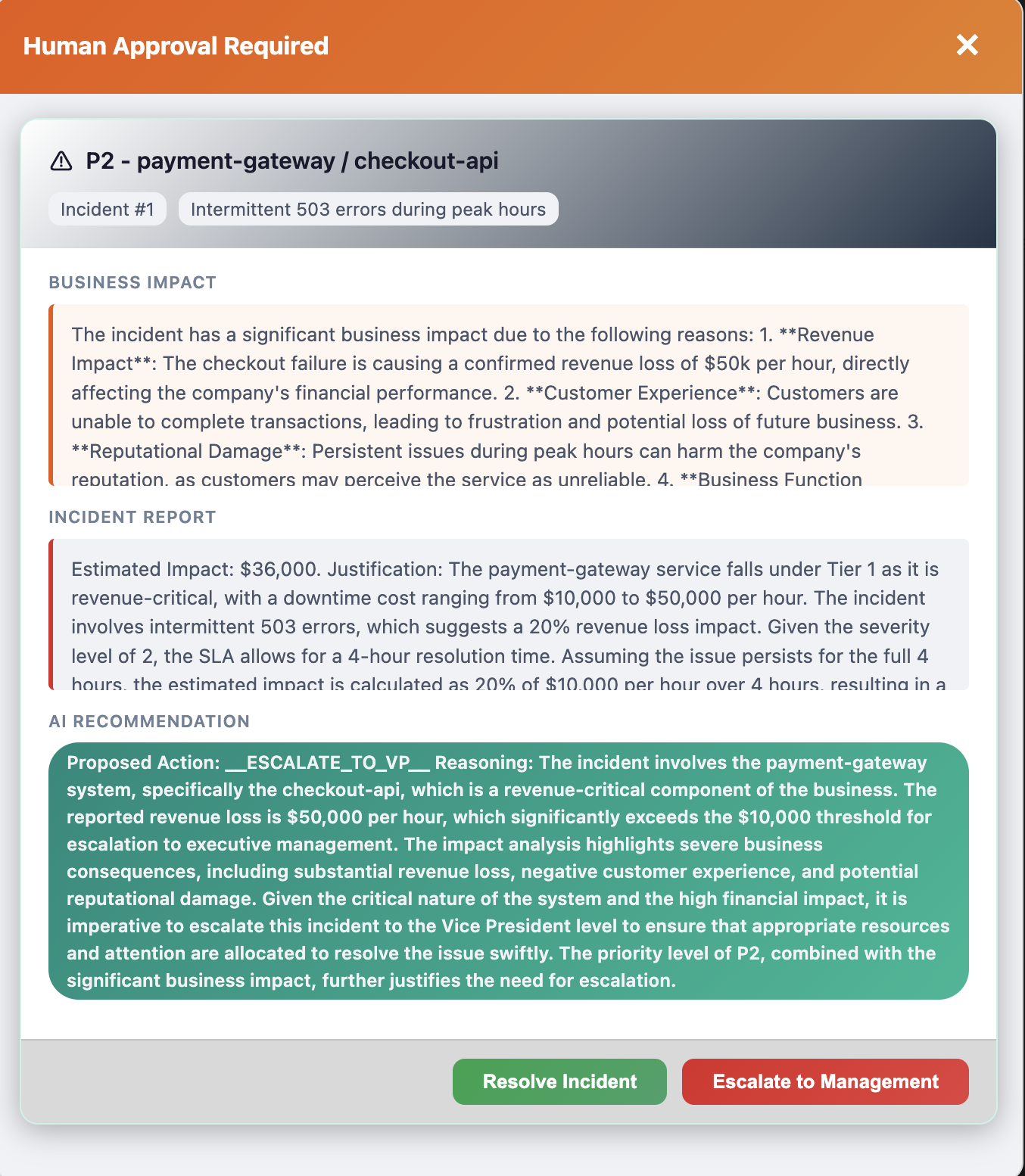 Human-in-the-loop approval modal